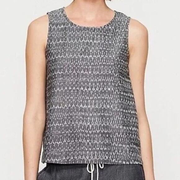 Eileen Fisher Organic Cotton Grey Ikat Printed Tank Top Size Large - Picture 7 of 10